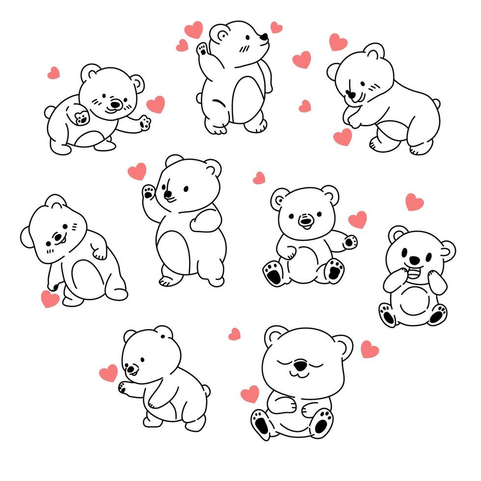 cute bear cub illustration, doodle art, line art on white background vector