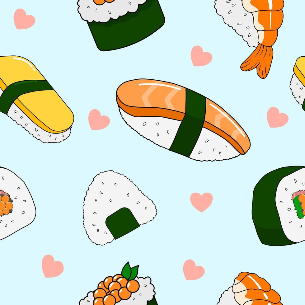 seamless pattern with sushi illustrations vector