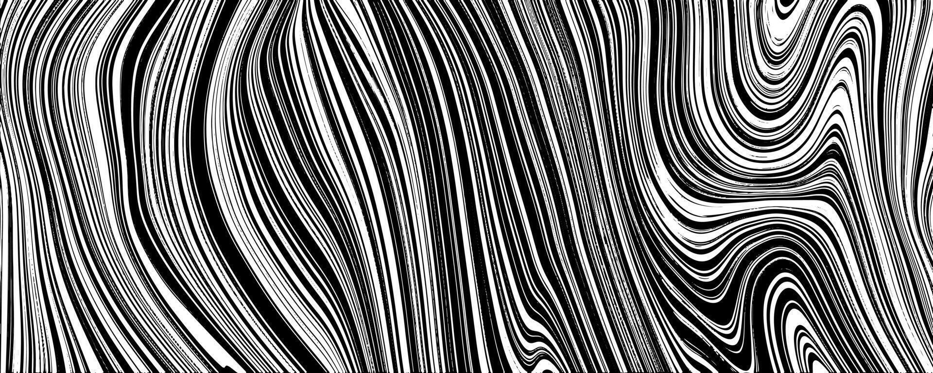 Decorative black and white curved wavy lines background vector