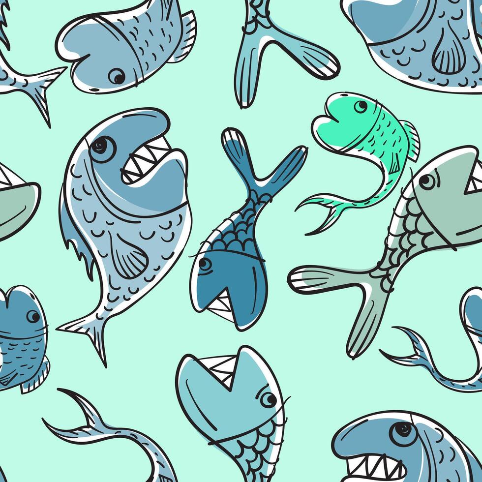 Hand drawn fish seamless pattern background vector