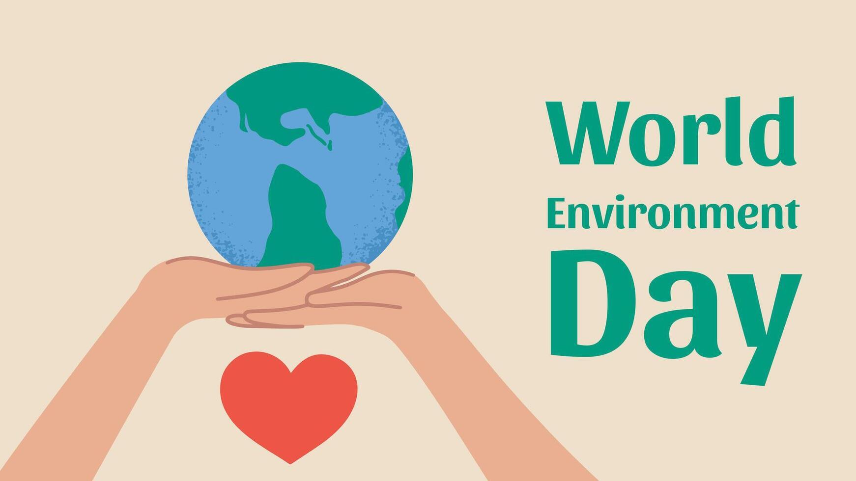World environmental day banner.  Hands holding Earth. Vector illustration for print, poster, background.