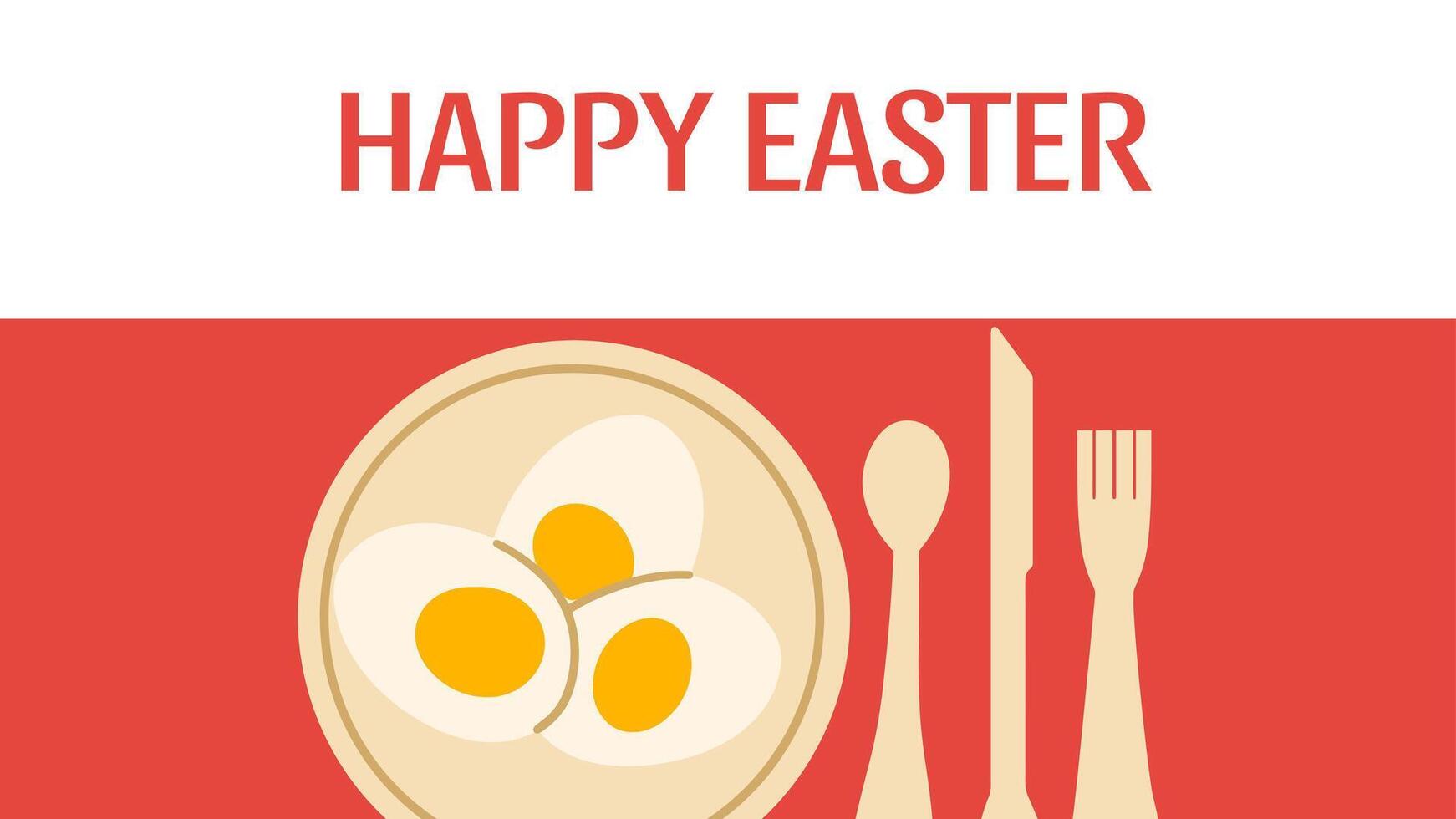 Happy Easter Eggs on plate fork, spoon and knife vector
