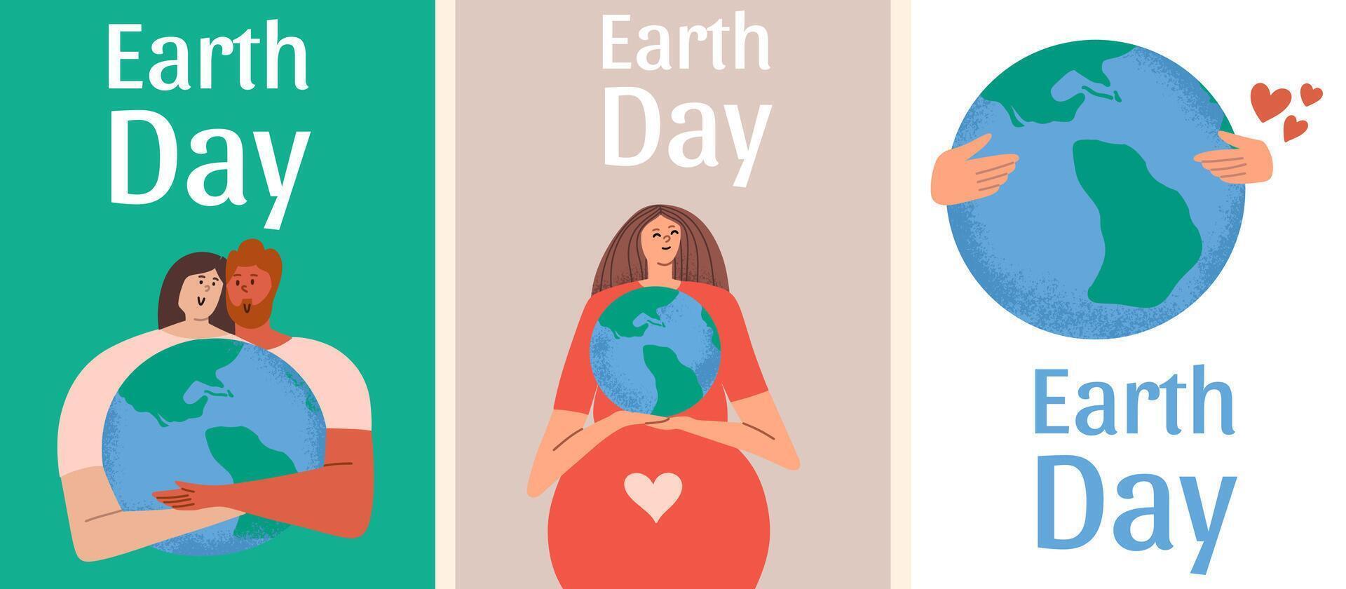 International Mother Earth Day postcards set. Save world collection posters. vector