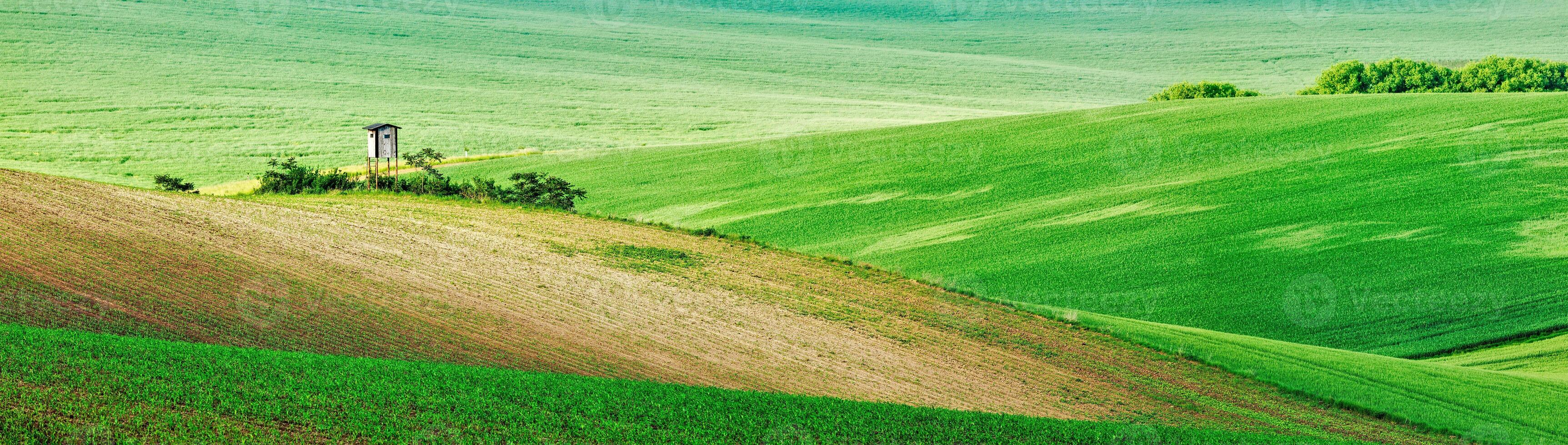 Moravian rolling landscape with hunting tower shack photo