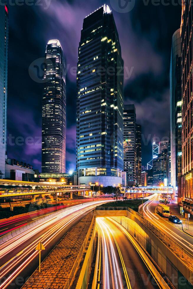 Street traffic in Hong Kong at night photo