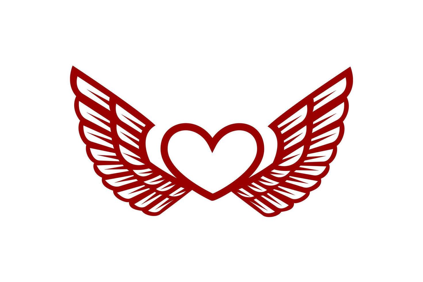 Vector illustration of red heart with wings on white background