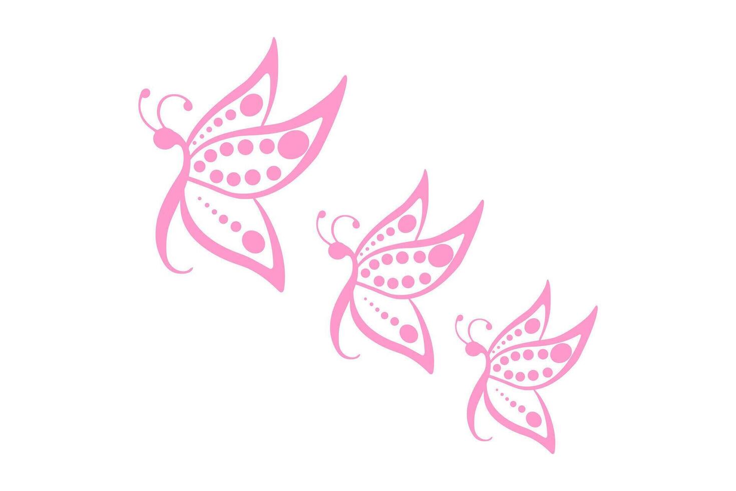 Vector Set of Tribal Style Pink Butterflies on White Background