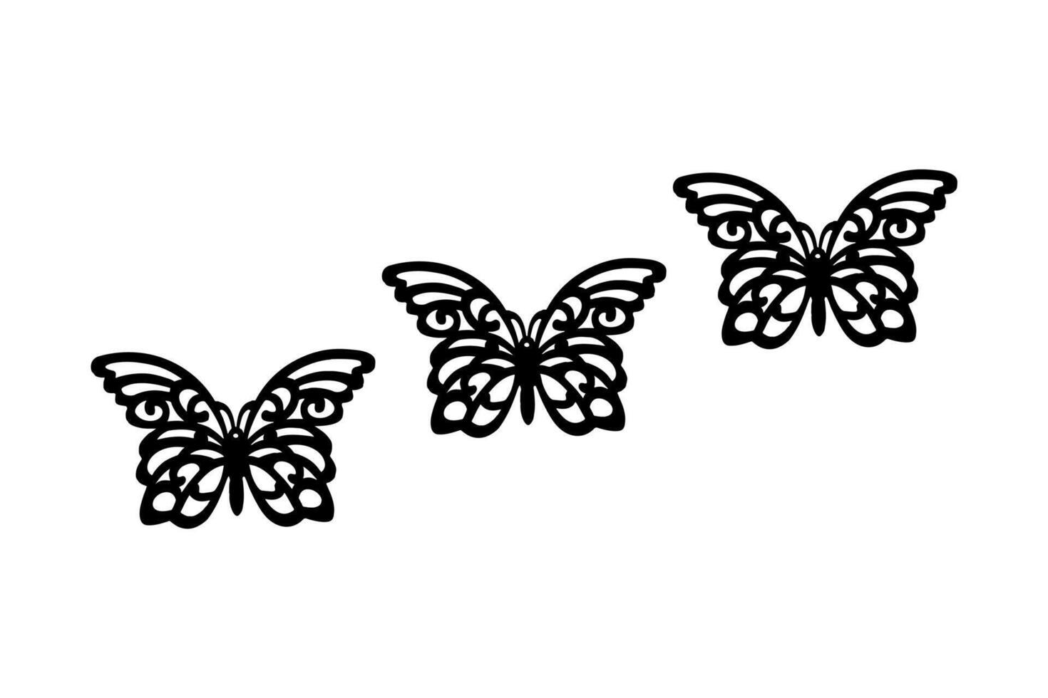 Vector Set of Tribal Style Butterflies on White Background