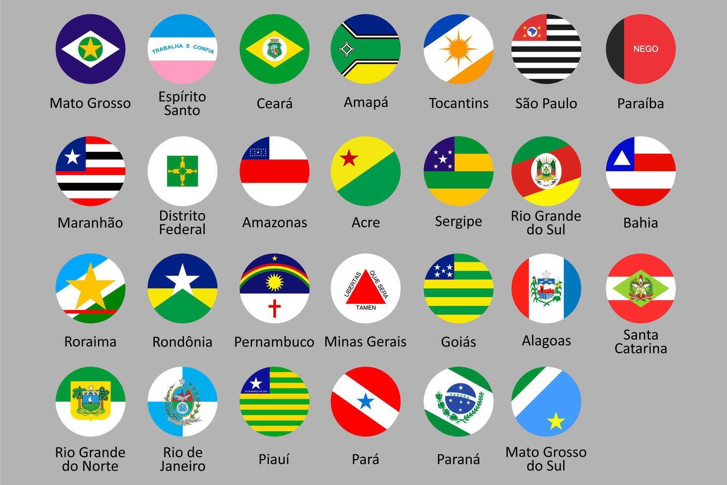 Vector Sets Circular Flags With Names Of All States Of Brazil