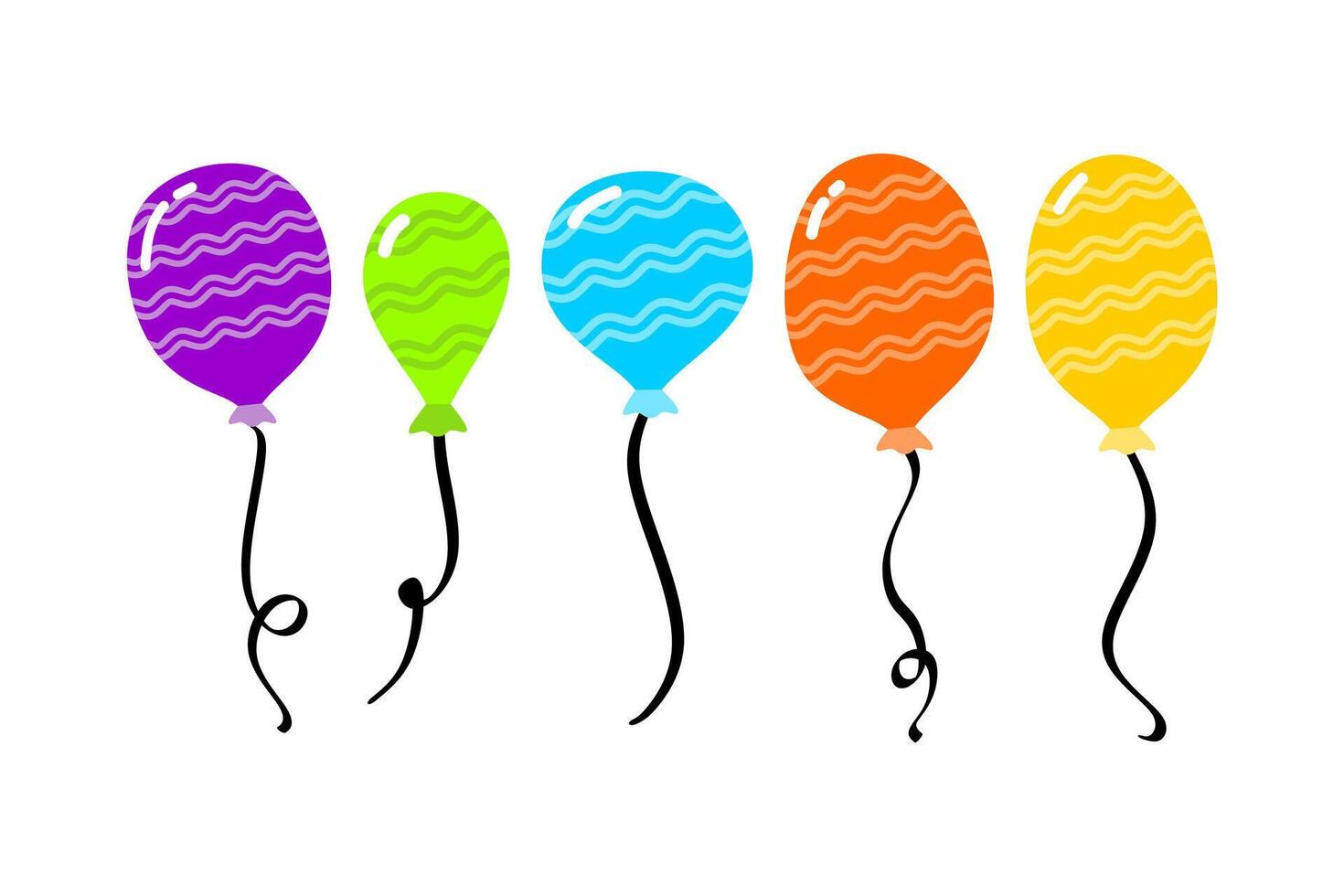 Set Vector of Colorful Birthday Party Balloons White Background