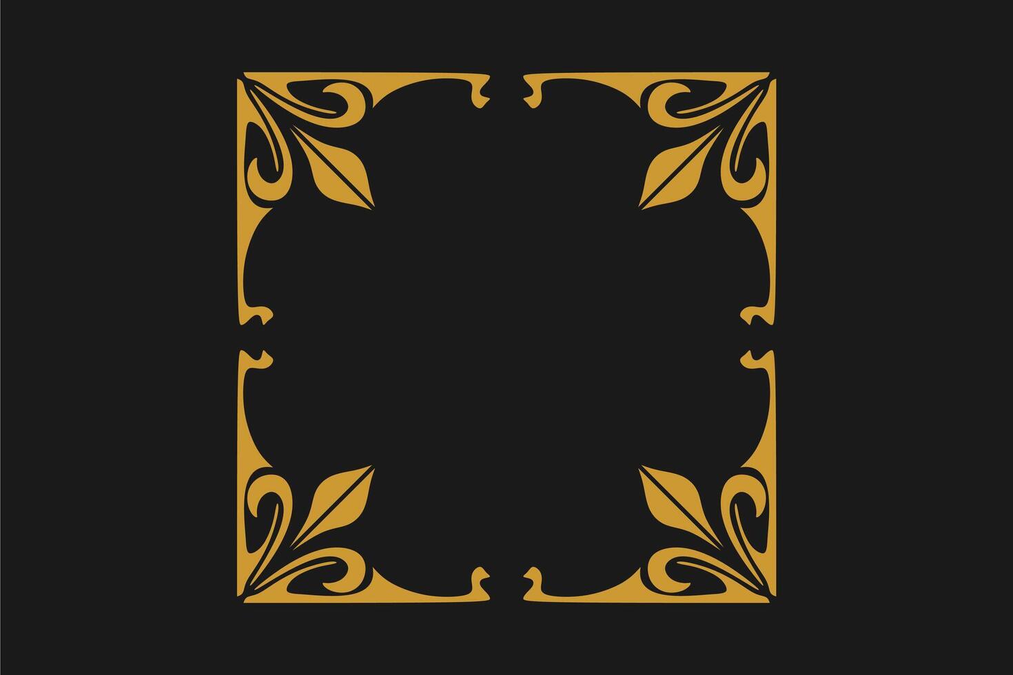 Elegant golden arabesque frame in vintage nouveau style on dark background vector