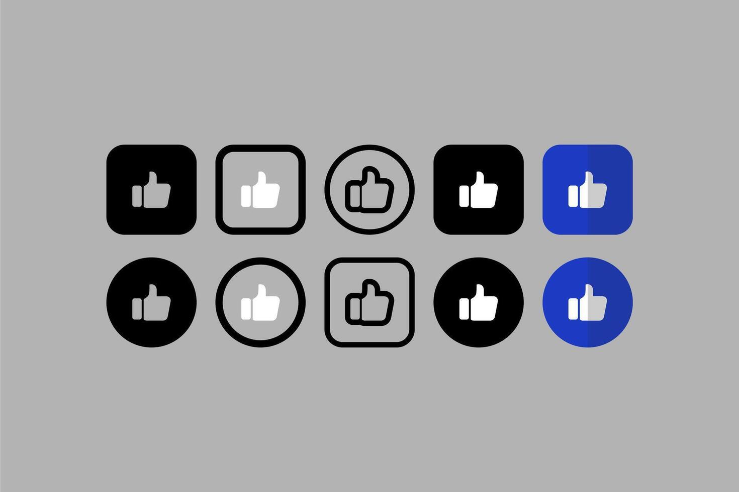 Set vector ui design icons hand like thumb up gray background