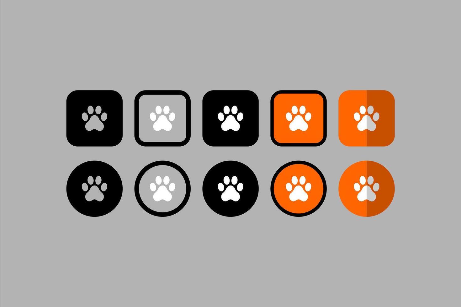 Set Vector Icons Animal Paws Gray Background
