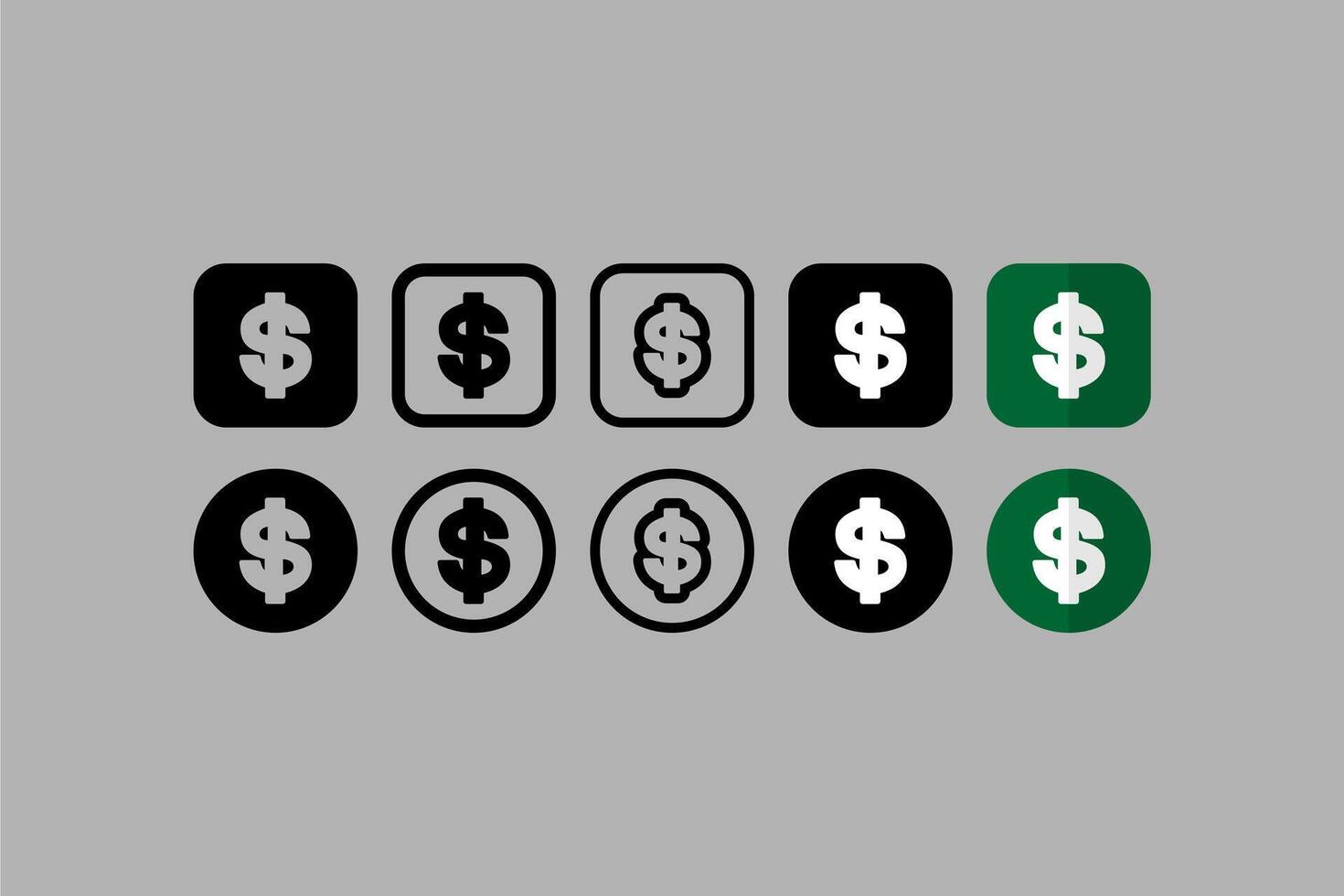 Vector Set Dolar Money Icons Gray Background