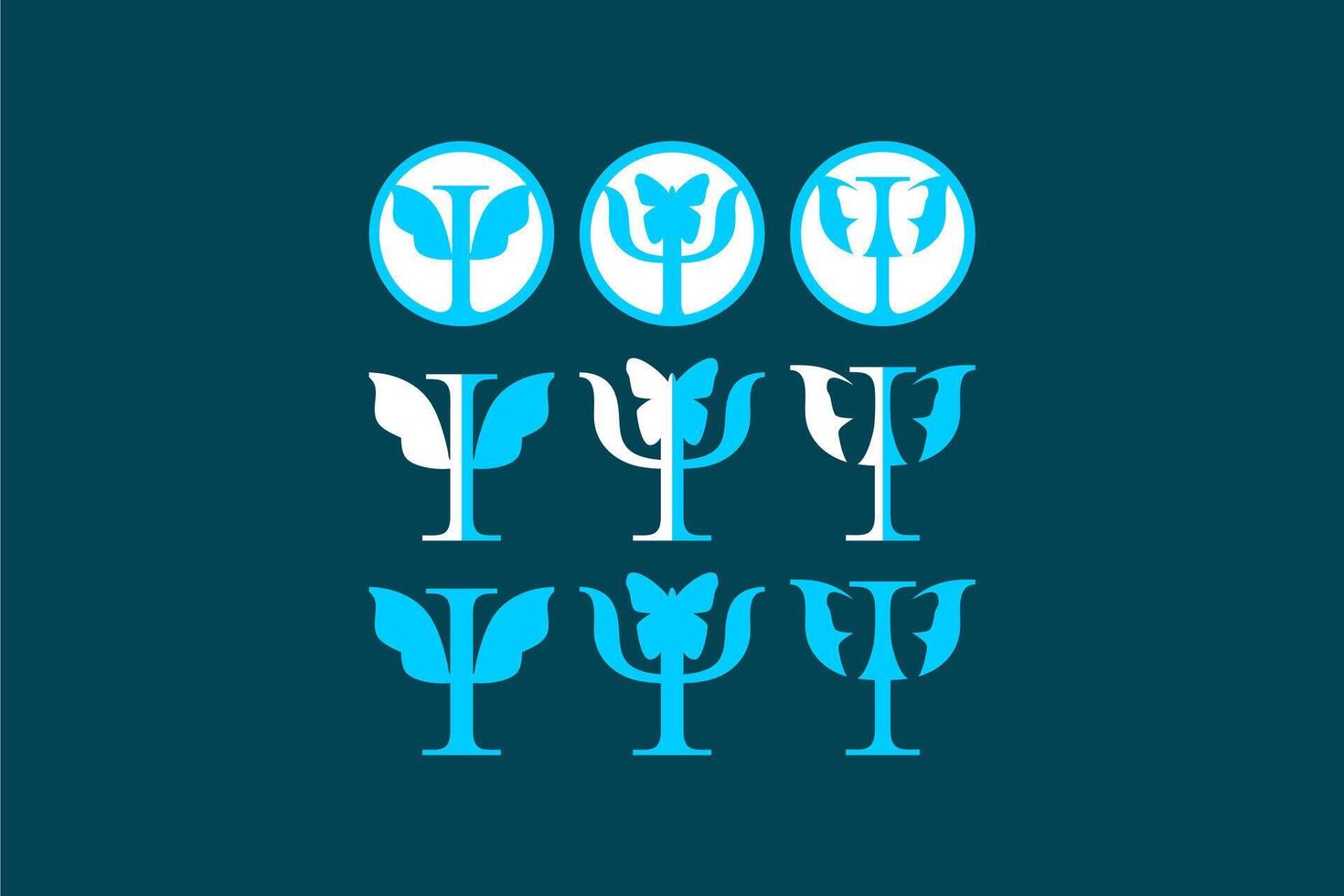 Set Vector Symbols Psychology Butterfly Blue Background