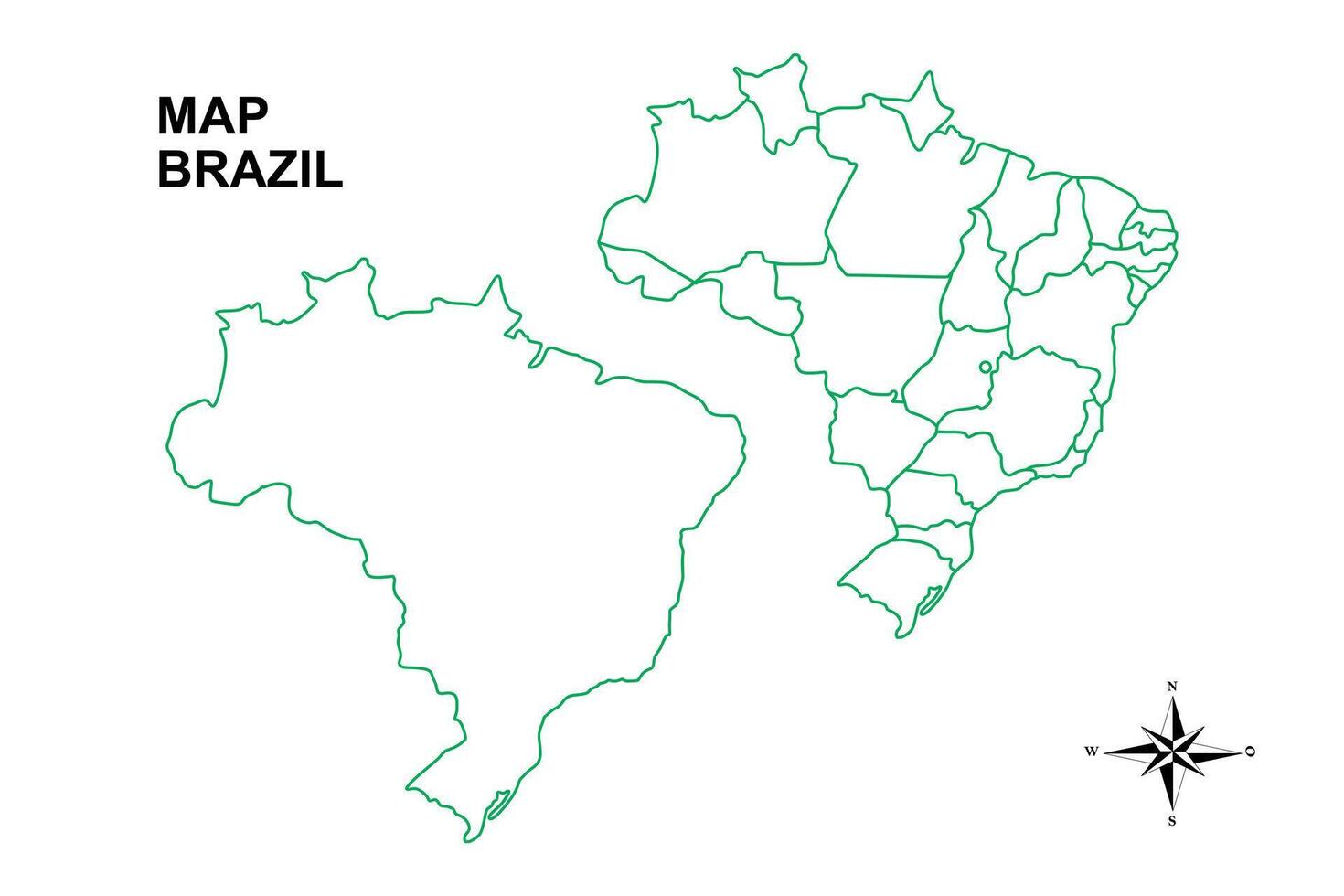 Set vector map of Brazil line style on white background
