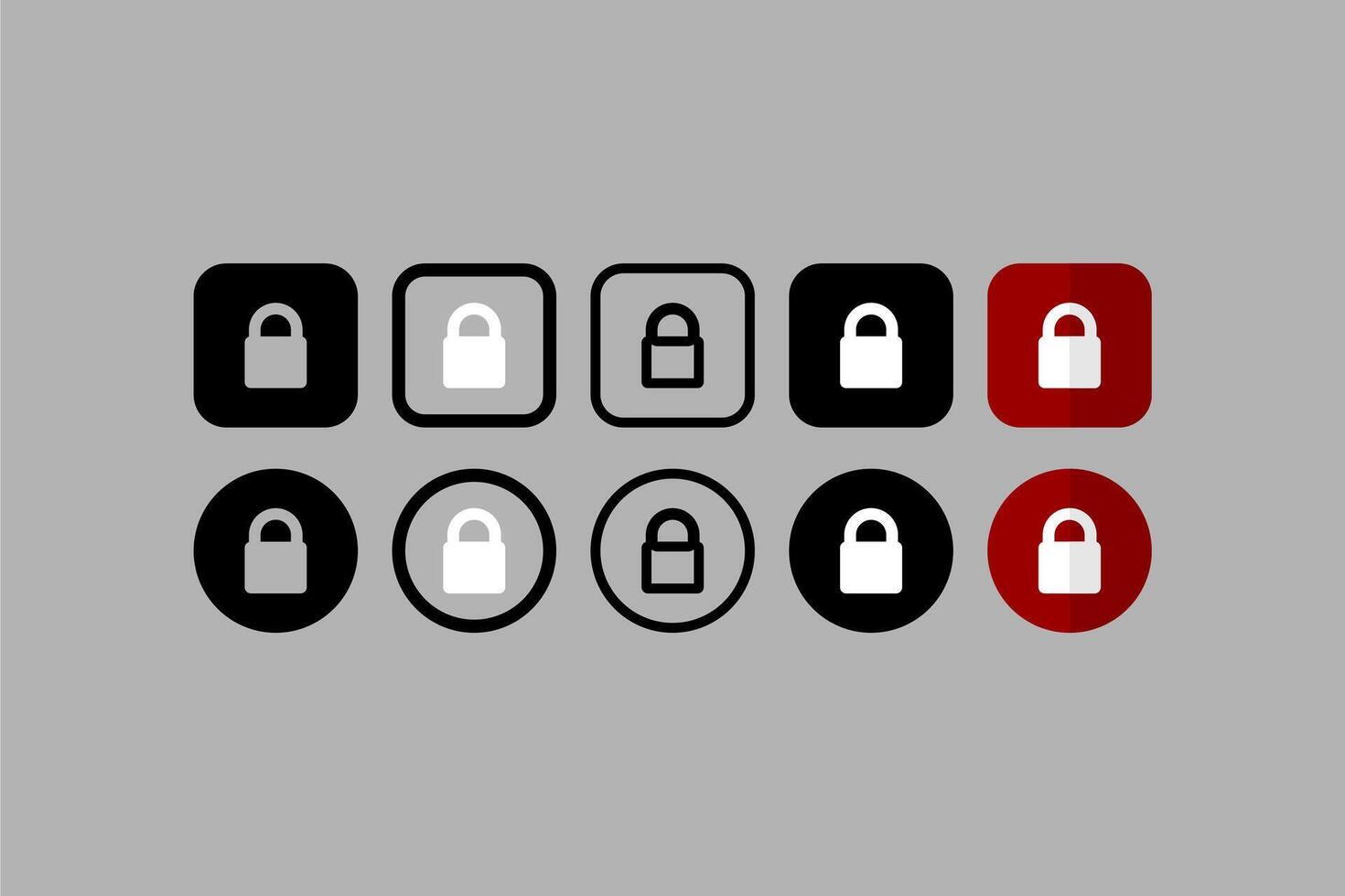 Vector Set UI Design Icons Locked Security Locked Gray Background