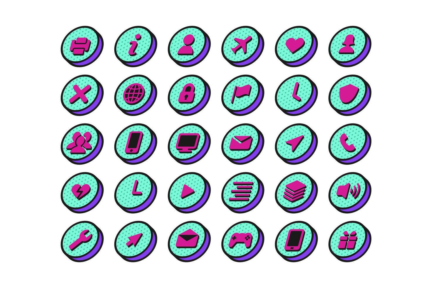 Set Isometric Icons Website Buttons White Background vector