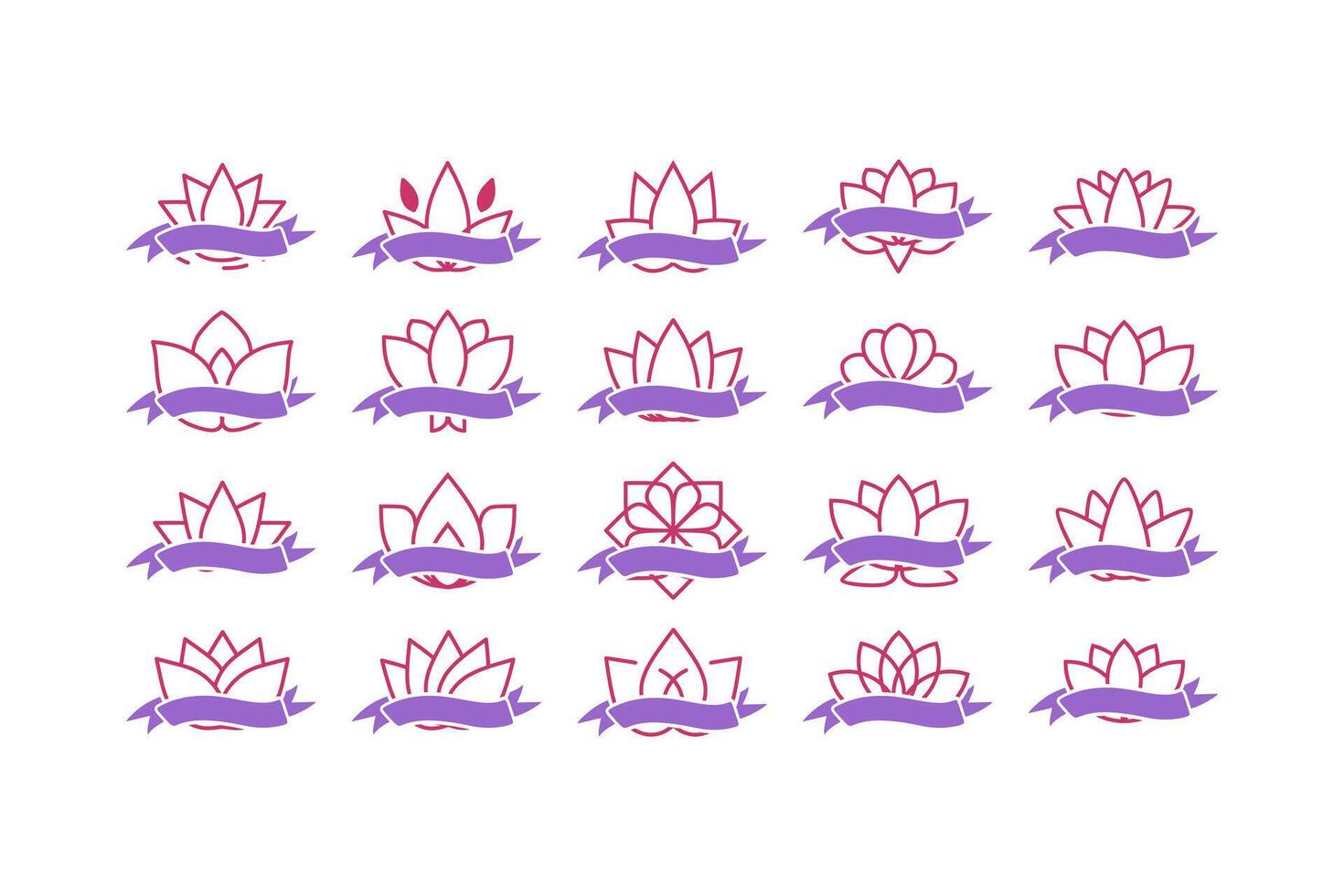 Set vector icons company logo lotus flower with ribbon on white background