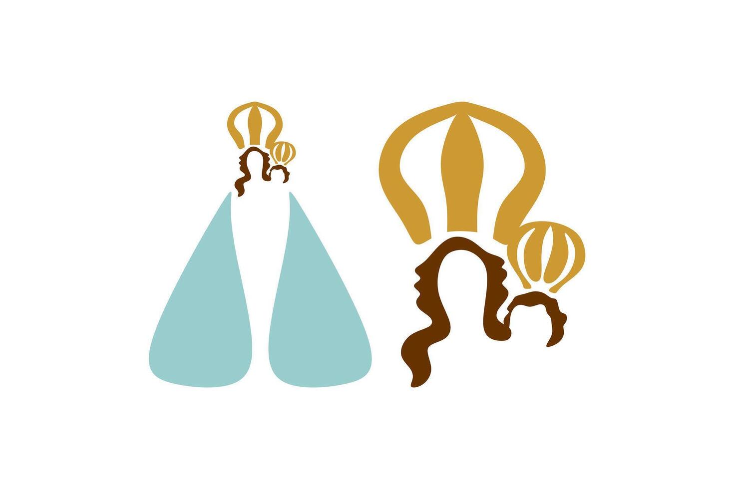 Vector Set Silhouettes of Our Lady of Nazareth with Mantle and Crown White Background