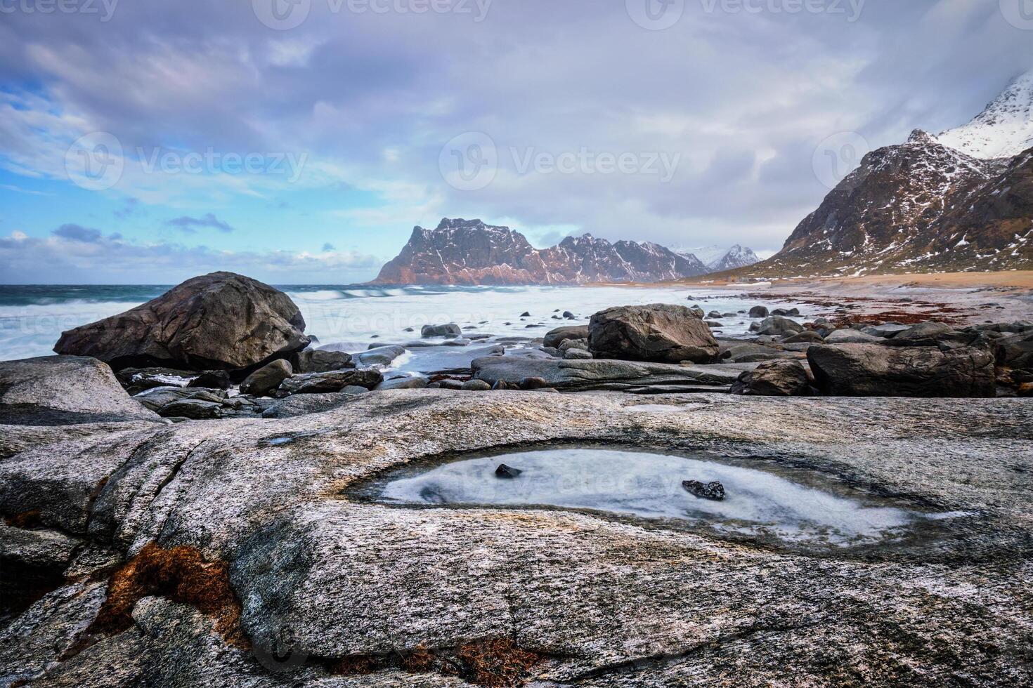 Beach of fjord in Norway photo