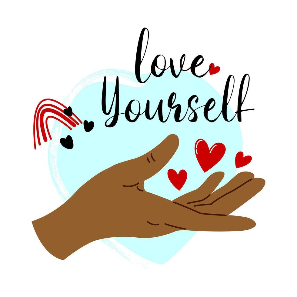 The hand gives the heart. Love yourself. vector