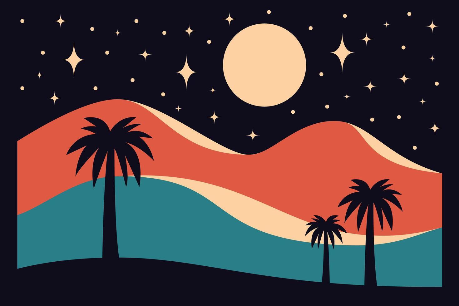 flat desert landscape with night sky background vector