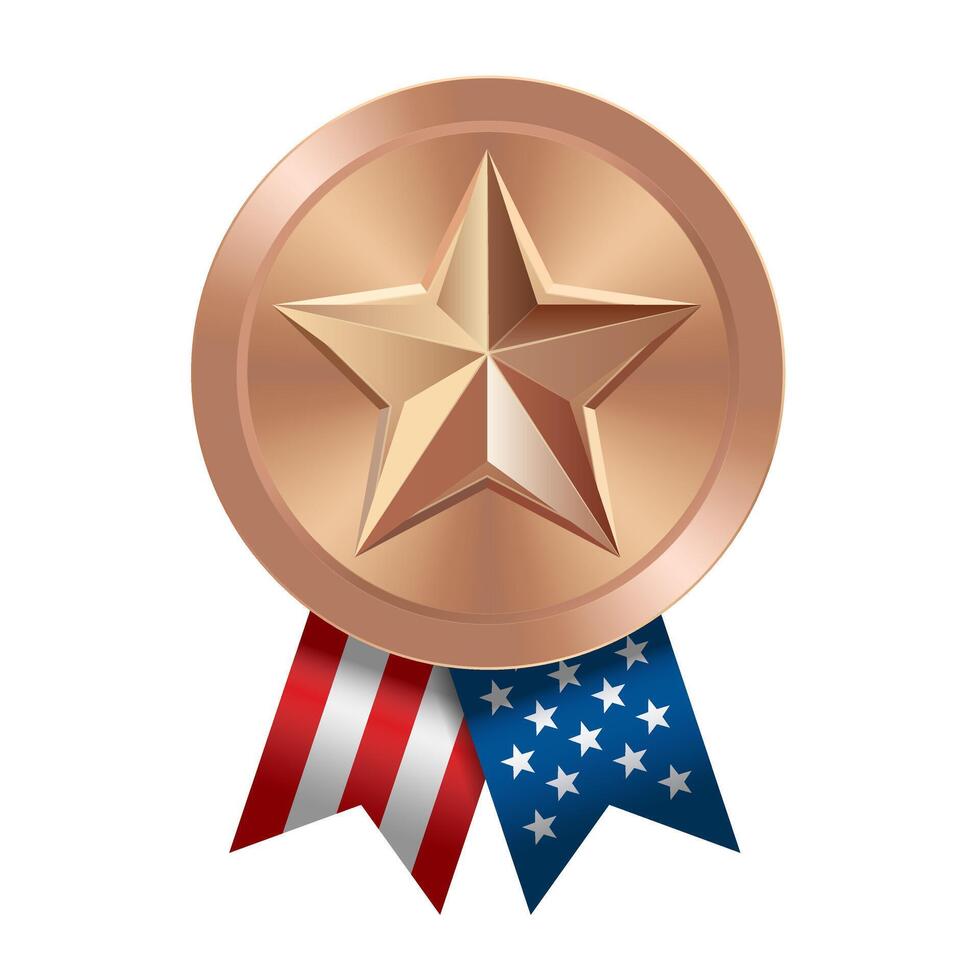 Bronze award sport medal with USA ribbons and star vector