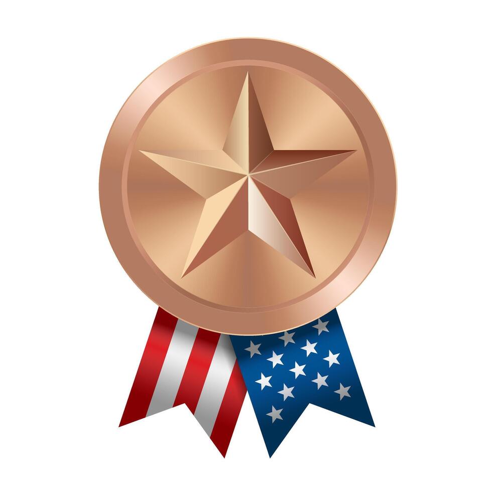 Bronze award sport medal with USA ribbons and star vector