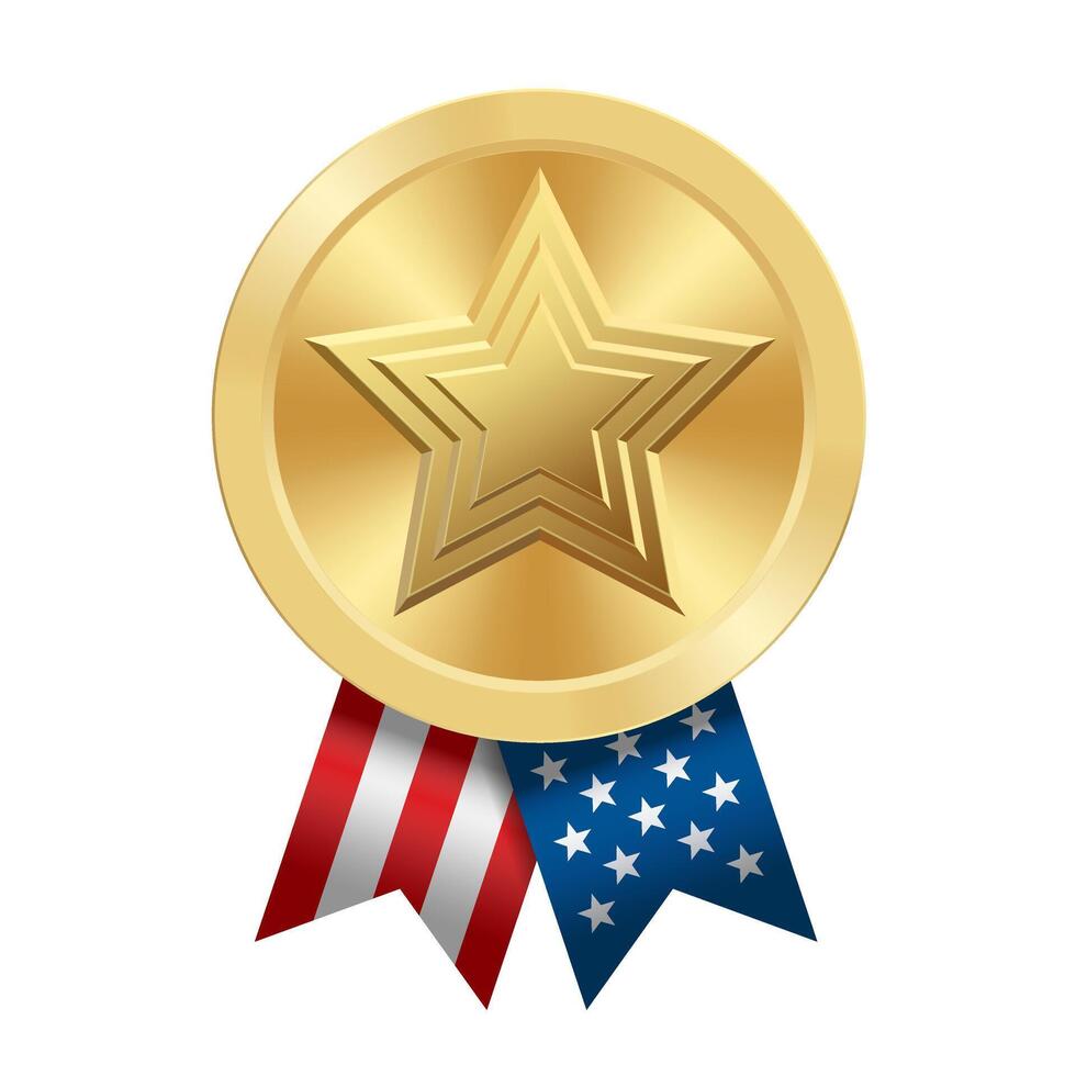 Golden award sport medal with USA ribbons and star vector