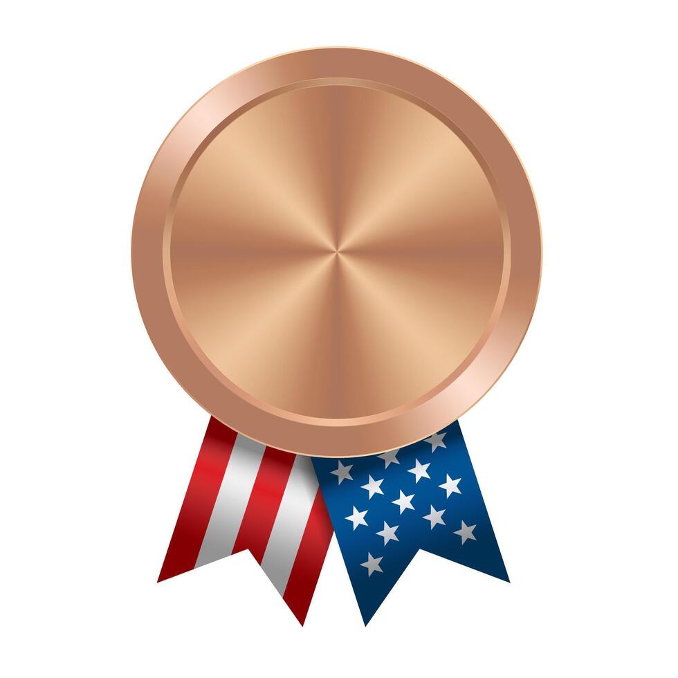 Bronze award sport medal with USA ribbons and star vector