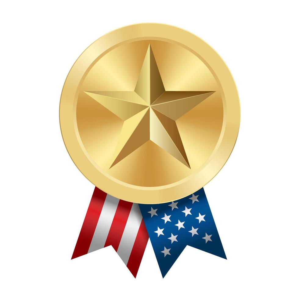 Golden award sport medal with USA ribbons and star vector