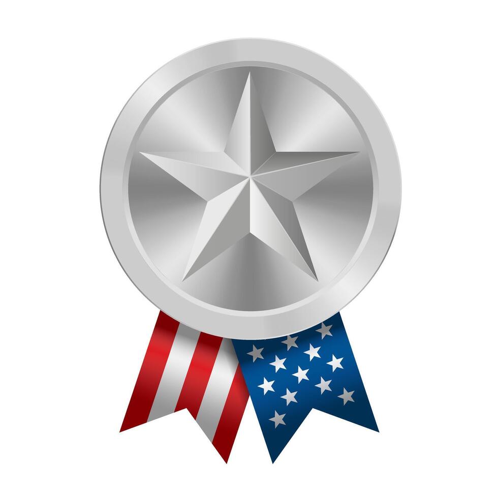 Silver award sport medal with USA ribbons and star vector