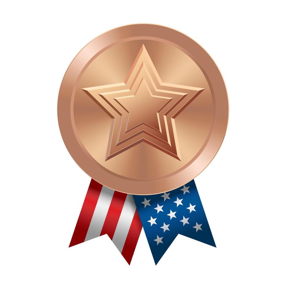 Bronze award sport medal with USA ribbons and star vector