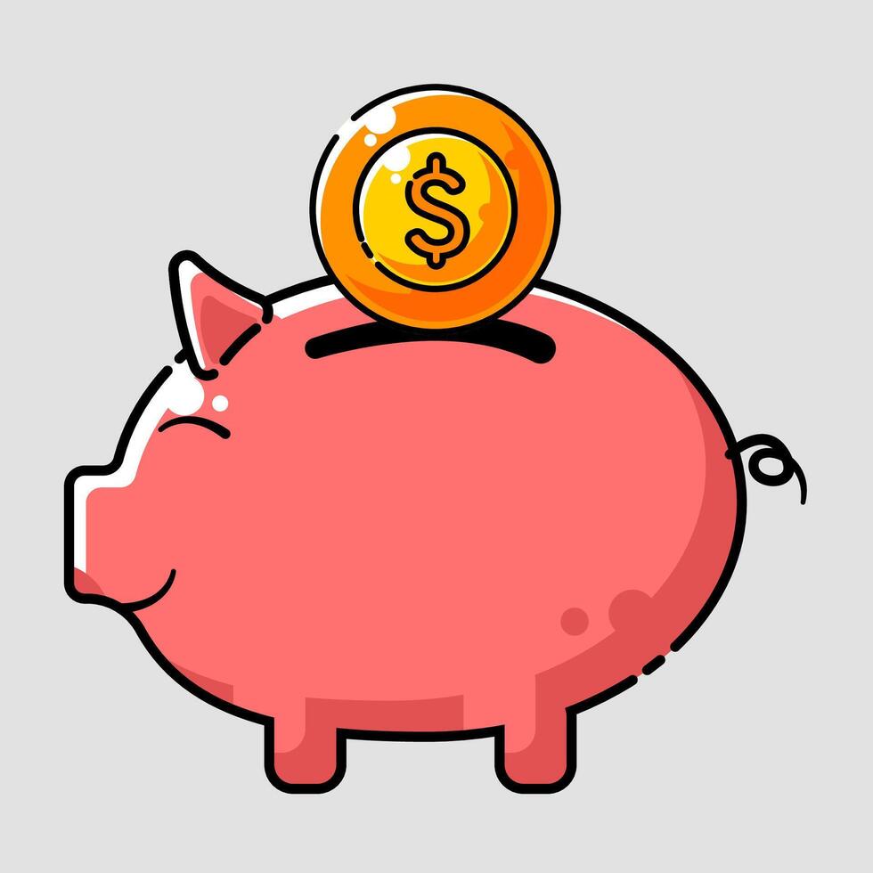 piggy with a dollar coin on top vector