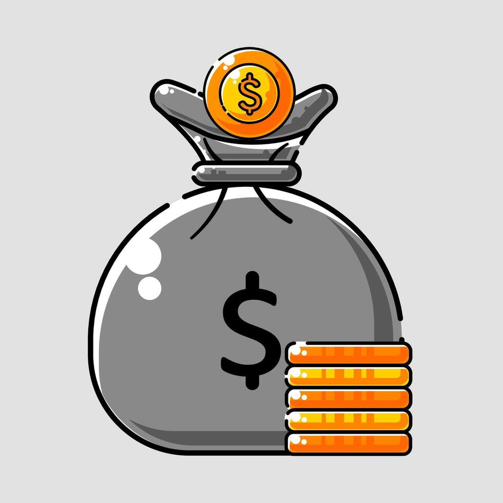 cartoon bag of money with a dollar coin coming out of it vector