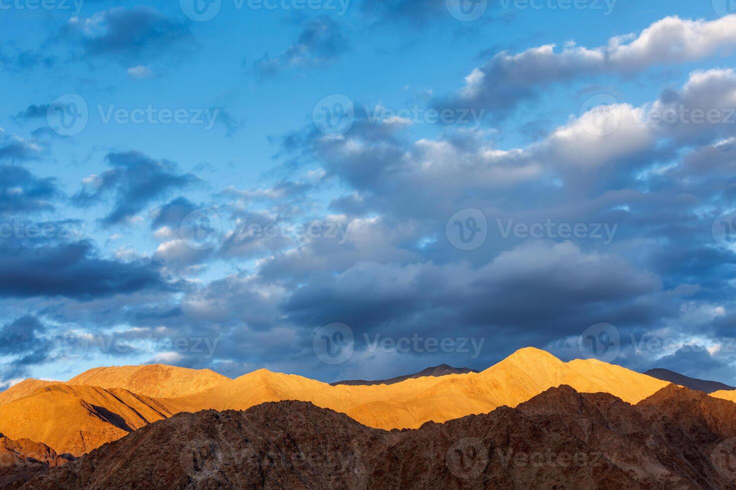 Himalayas mountains on sunset photo