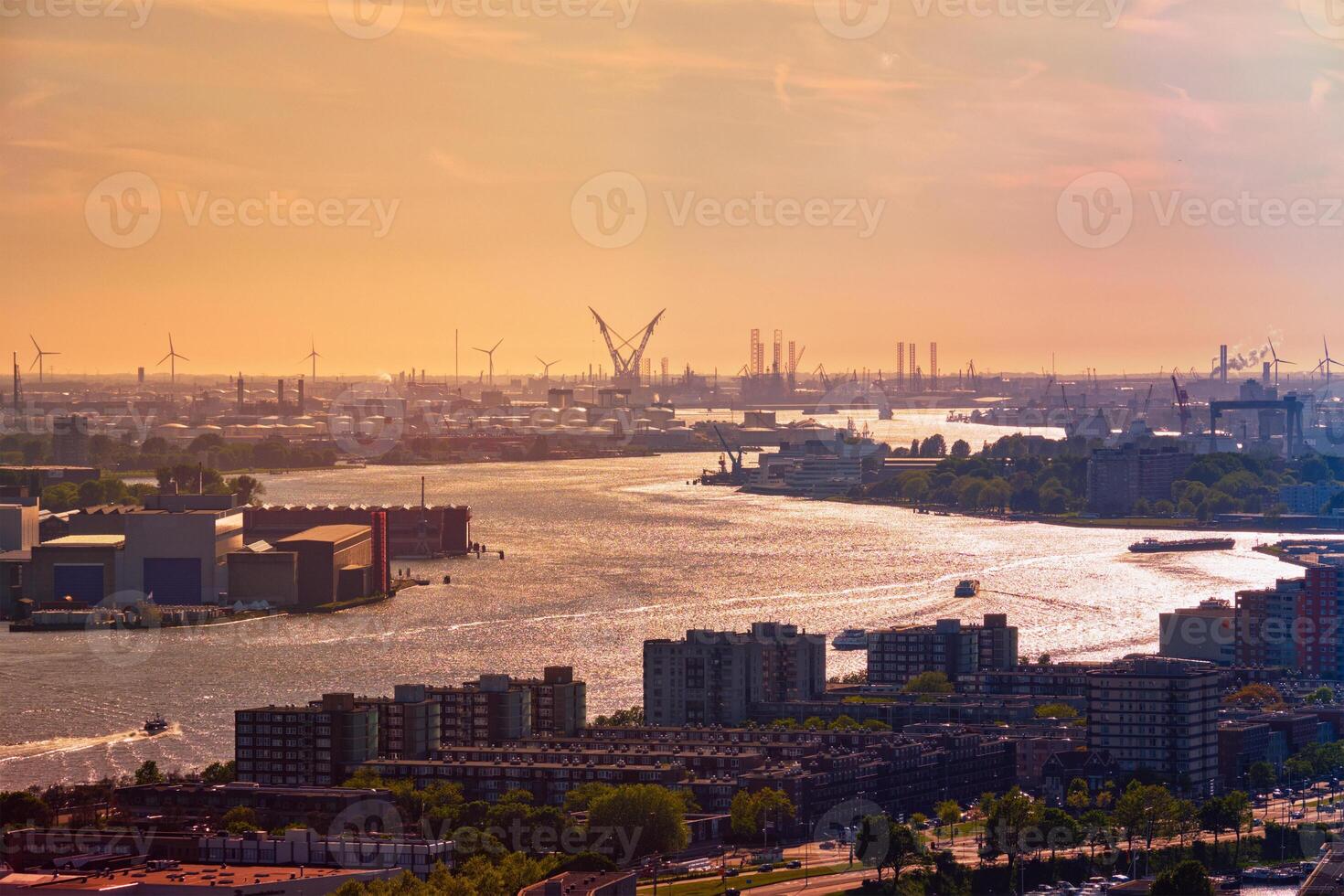 View of Rotterdam port and Nieuwe Maas river photo