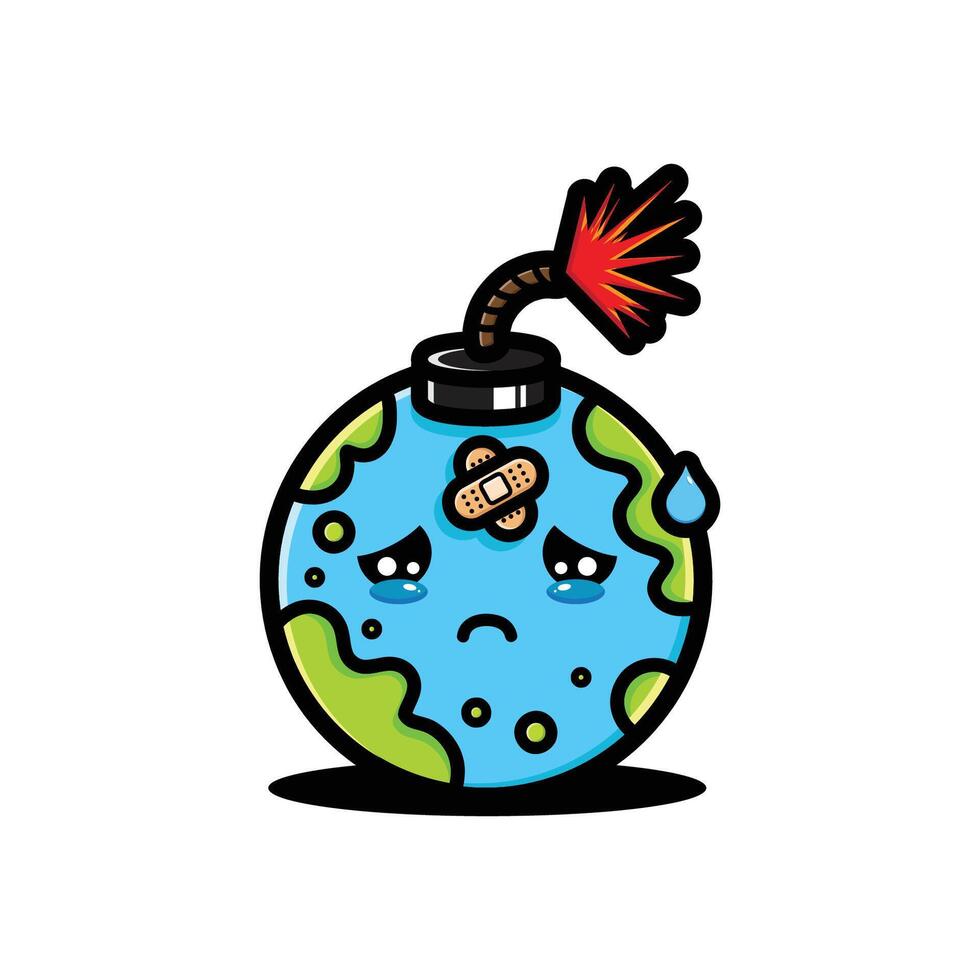 sad earth shaped like a bomb vector