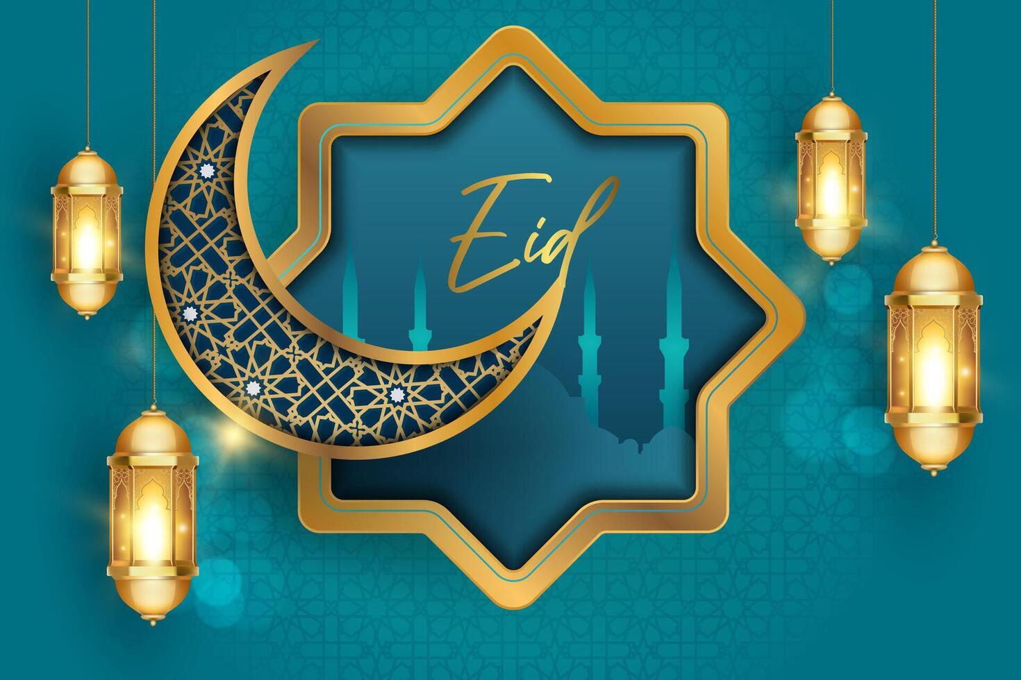 Islamic background template lantern and moon vector