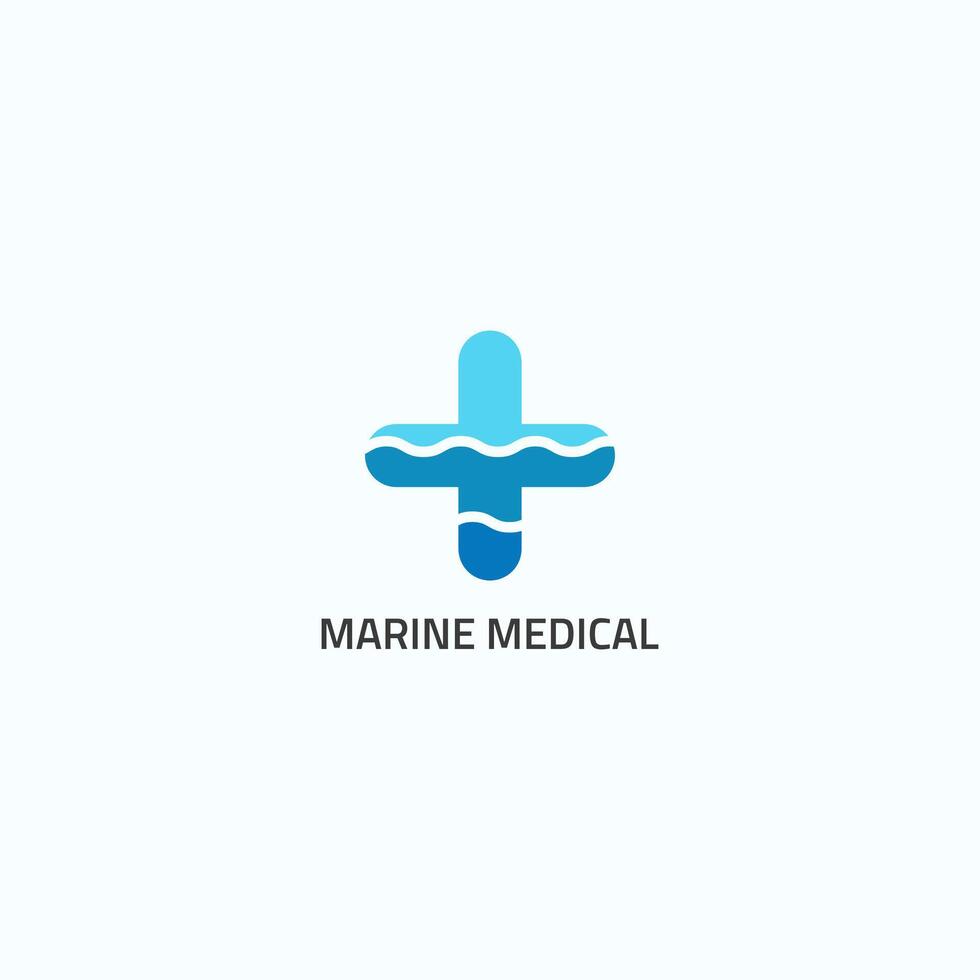 Medical logo combined plus sign and sea. vector