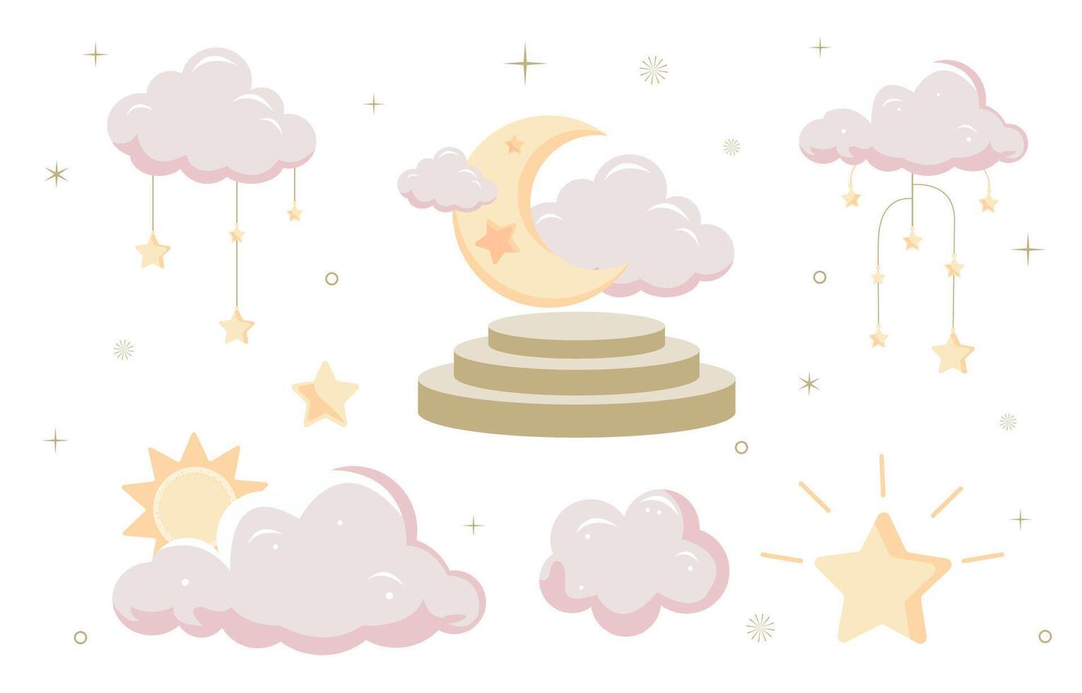 Twinkle pink baby object for invitation with cloud and star vector