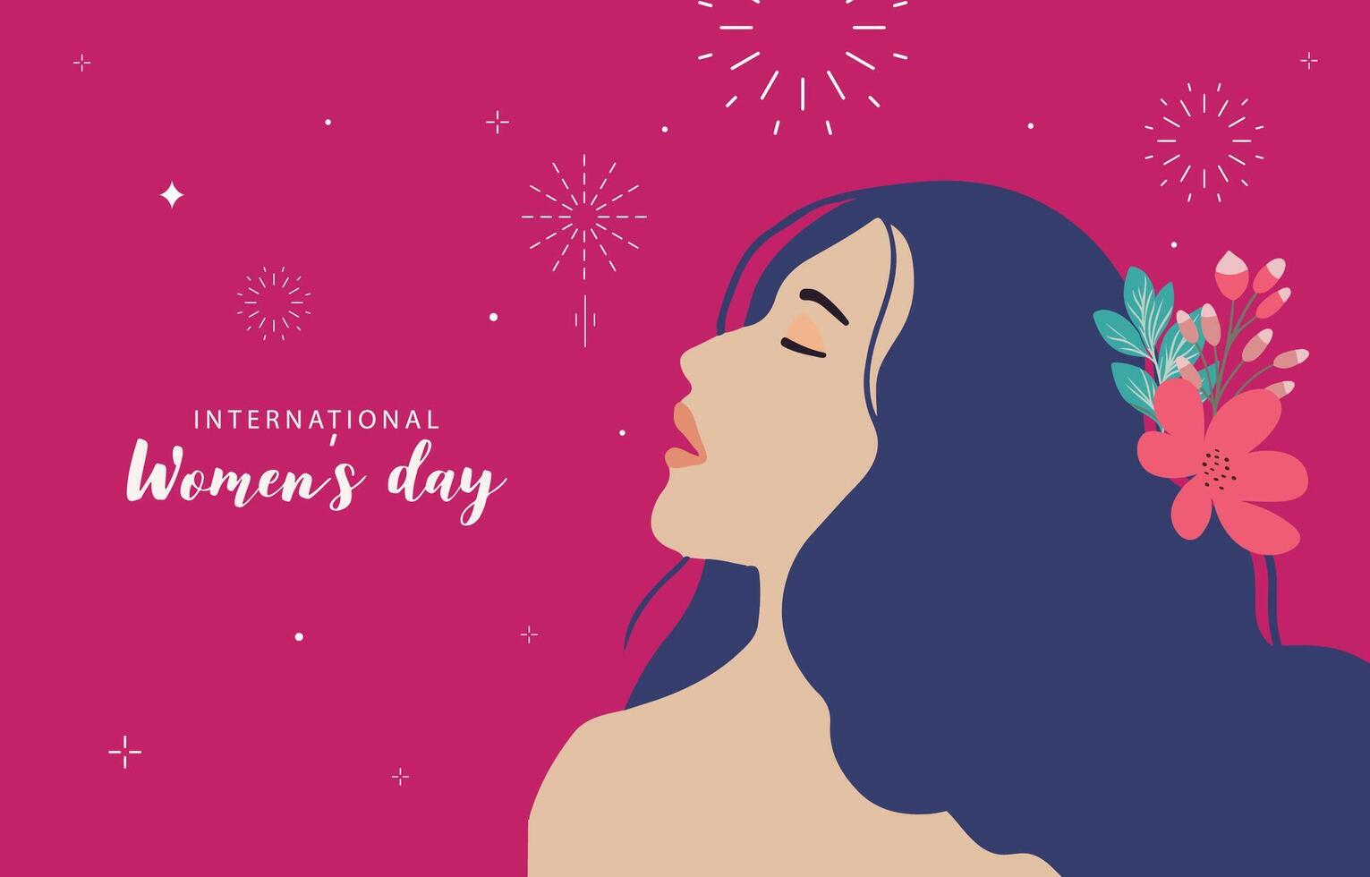 woman international day background with face and flower for horizontal size design vector