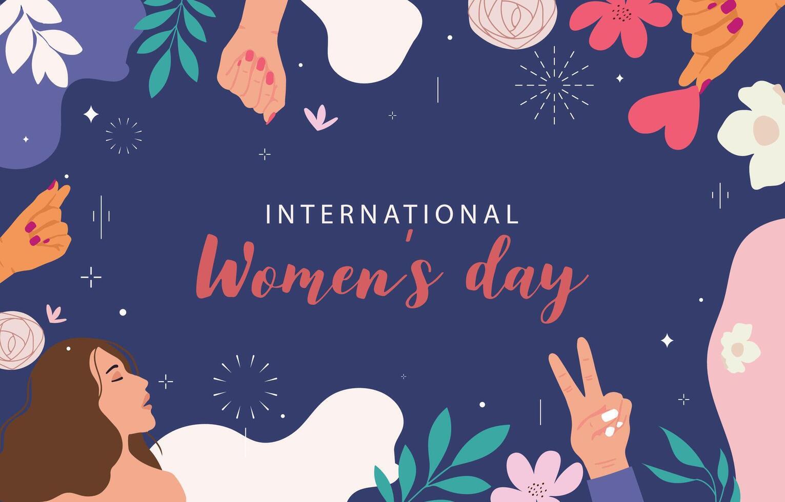 woman international day background with hand and flower for horizontal size design vector