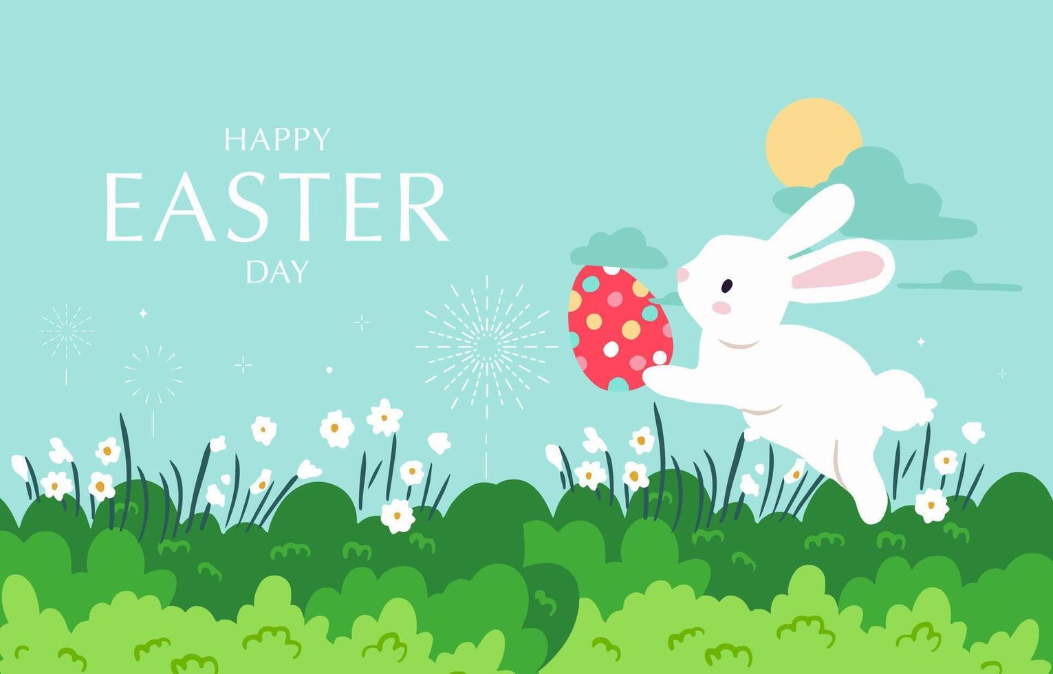 Collection of easter background set with rabbit and egg in garden Editable vector illustration for horizontal banner