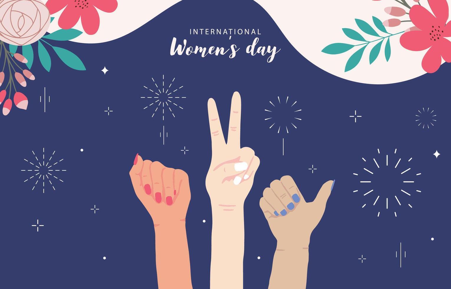 mujer internacional día antecedentes con mano y flor para horizontal Talla diseño vector