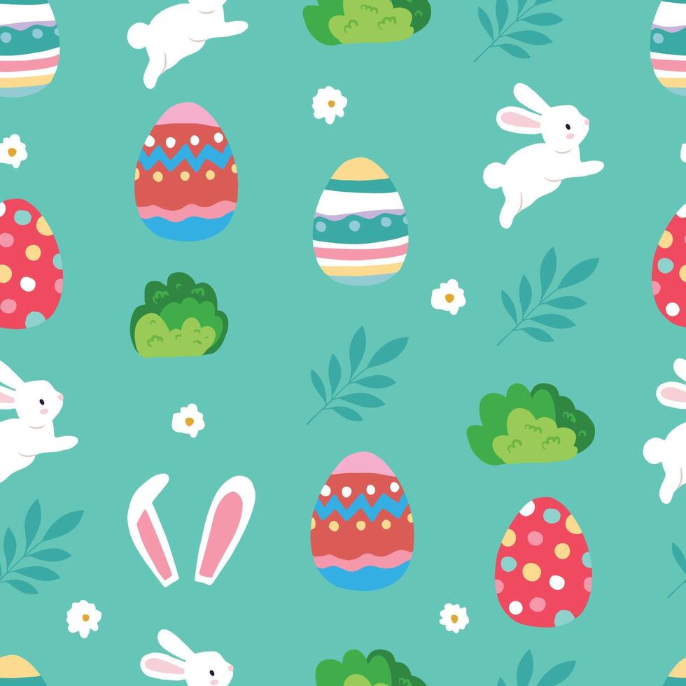 Easter day seamless pattern with rabbit and egg vector