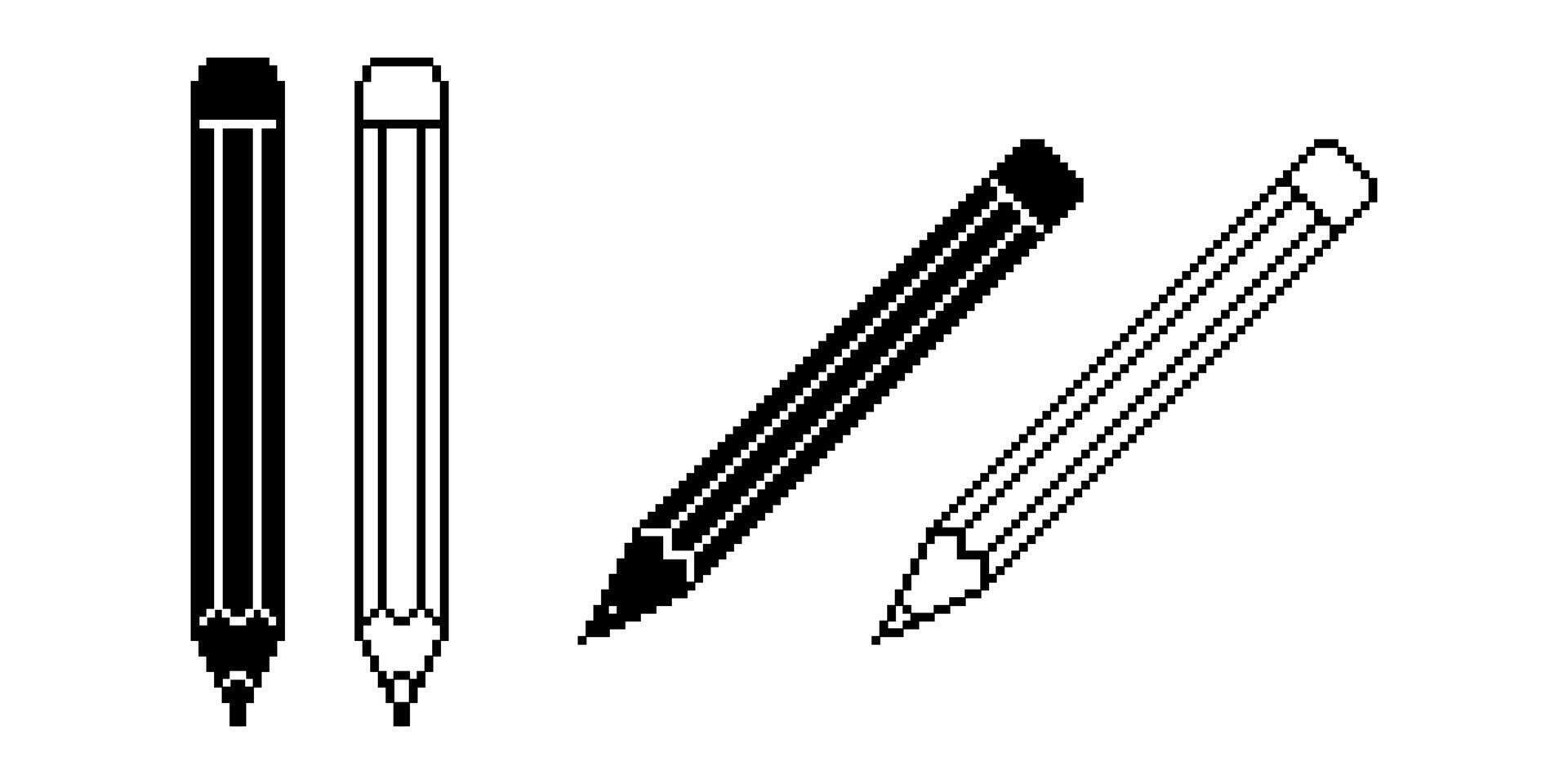 pixel art pencil icon set isolated on white background vector