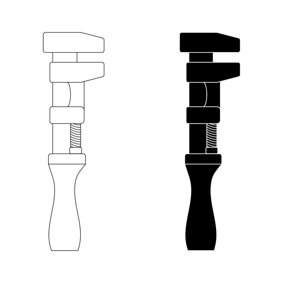 outline silhouette Monkey wrench icon set isolated on white background vector