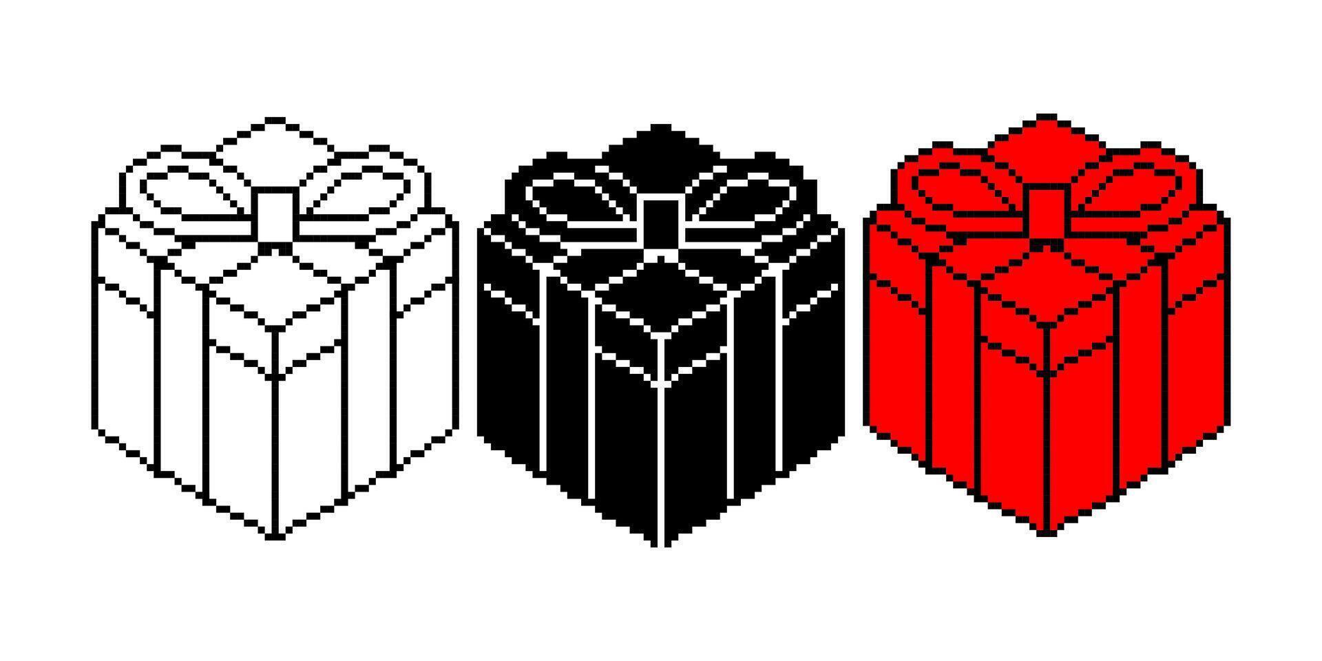 pixel art gift box icon set isolated on white background vector